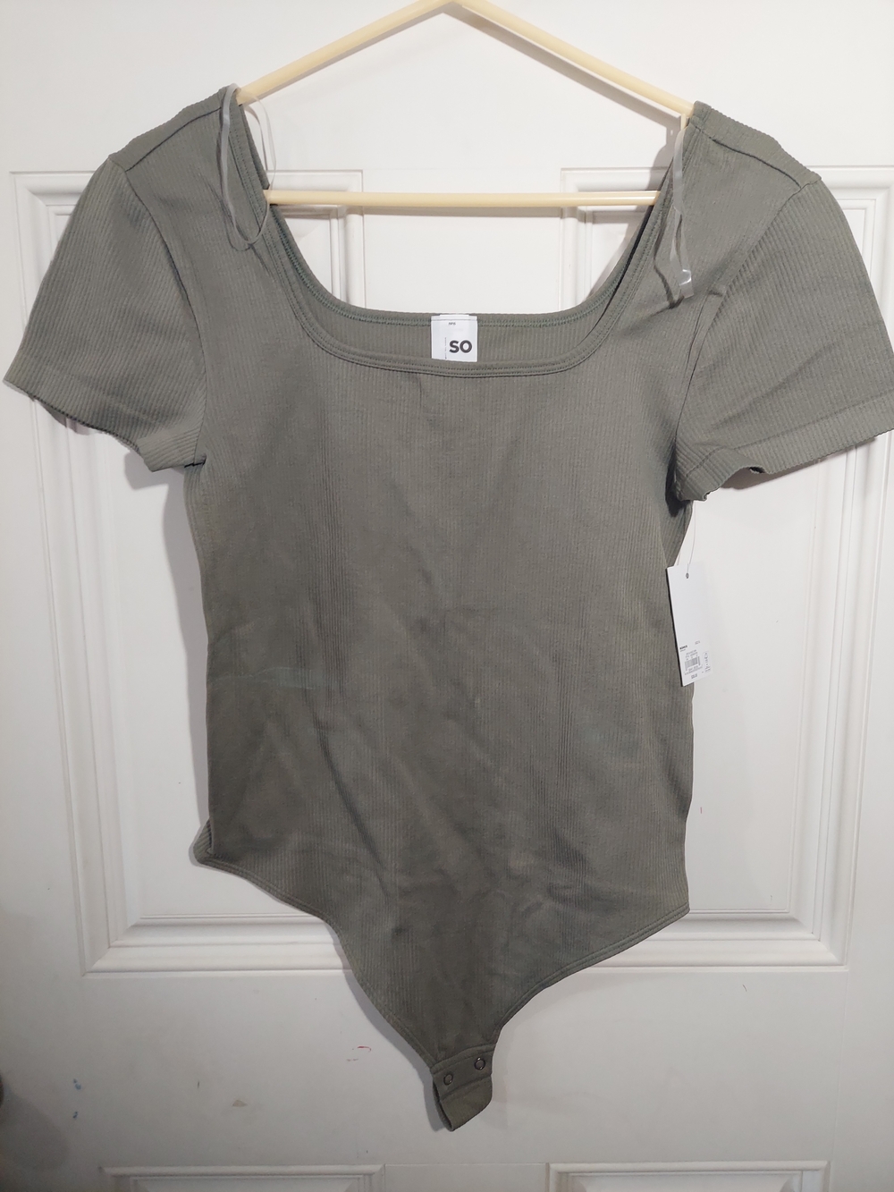 SO Olive Green Ribbed Square Neck Bodysuit